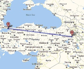 1500 km bus trip from Istanbul to Dogubayazit takes 22 hours.